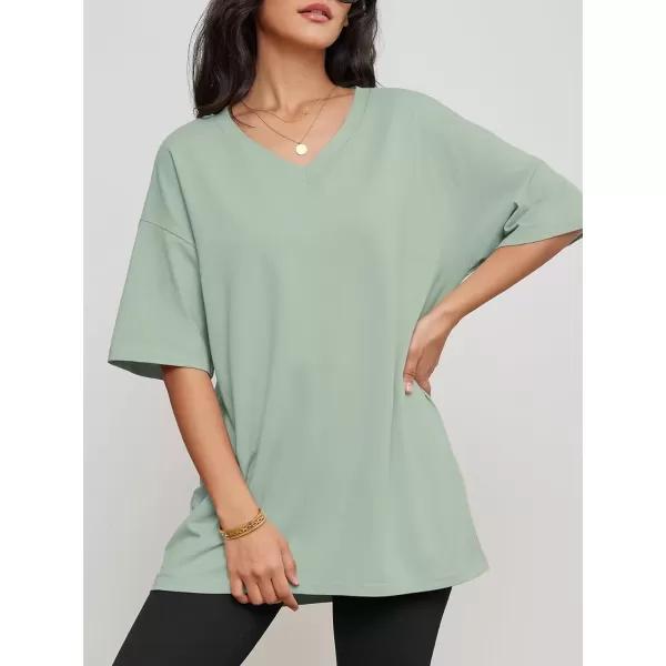 imageATHMILE Womens Oversized T Shirts V Neck Tees Half Sleeve Cozy Comfy Tunic 2024 Y2K Tops CasualGray Green