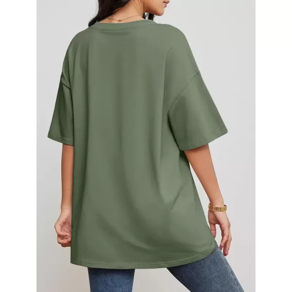 imageATHMILE Womens Oversized T Shirts V Neck Tees Half Sleeve Cozy Comfy Tunic 2024 Y2K Tops CasualDark Gray Green