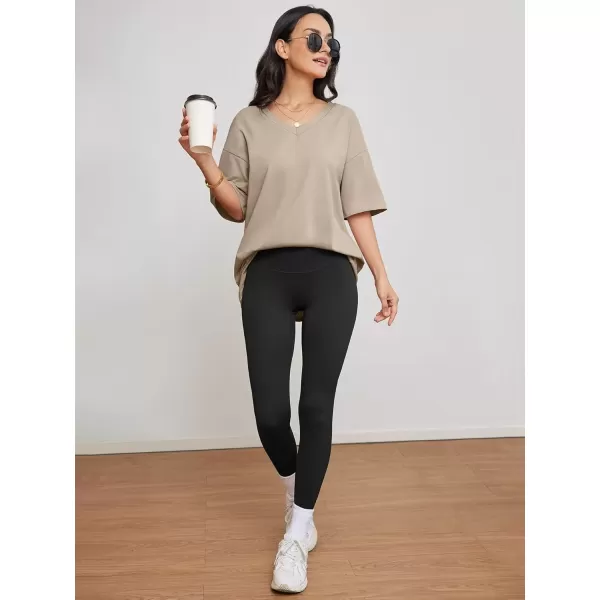 imageATHMILE Womens Oversized T Shirts V Neck Tees Half Sleeve Cozy Comfy Tunic 2024 Y2K Tops CasualKhaki