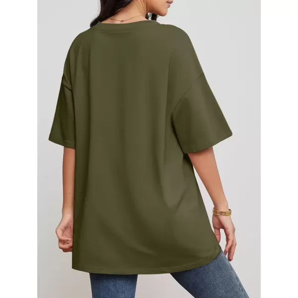 imageATHMILE Womens Oversized T Shirts V Neck Tees Half Sleeve Cozy Comfy Tunic 2024 Y2K Tops CasualArmy Green