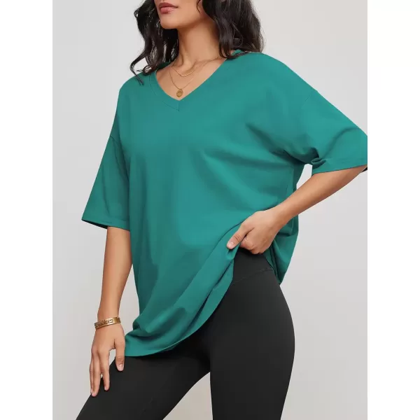 imageATHMILE Womens Oversized T Shirts V Neck Tees Half Sleeve Cozy Comfy Tunic 2024 Y2K Tops CasualLake Green