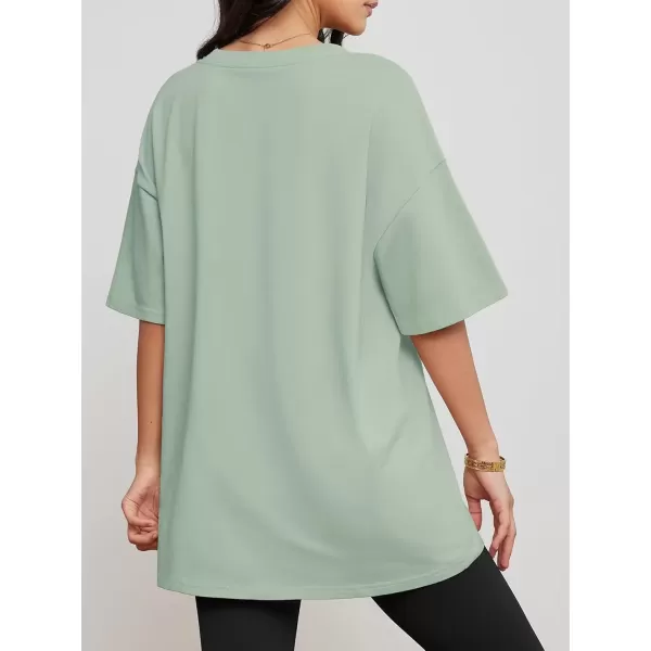 imageATHMILE Womens Oversized T Shirts V Neck Tees Half Sleeve Cozy Comfy Tunic 2024 Y2K Tops CasualGray Green