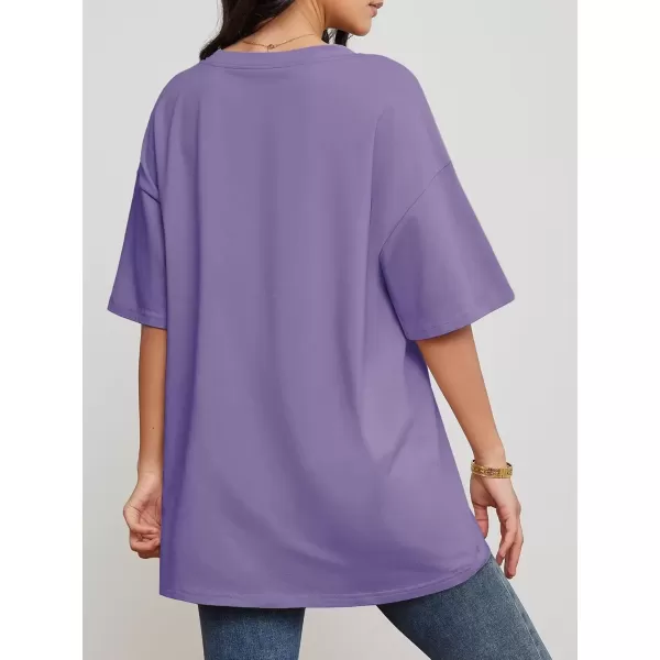 imageATHMILE Womens Oversized T Shirts V Neck Tees Half Sleeve Cozy Comfy Tunic 2024 Y2K Tops CasualLavender