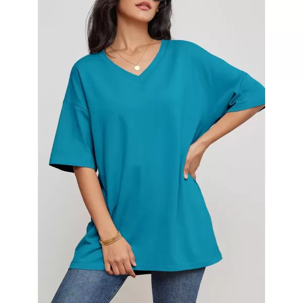 imageATHMILE Womens Oversized T Shirts V Neck Tees Half Sleeve Cozy Comfy Tunic 2024 Y2K Tops CasualLake Blue
