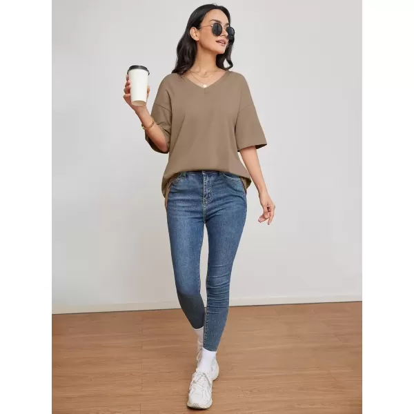 imageATHMILE Womens Oversized T Shirts V Neck Tees Half Sleeve Cozy Comfy Tunic 2024 Y2K Tops CasualDesert