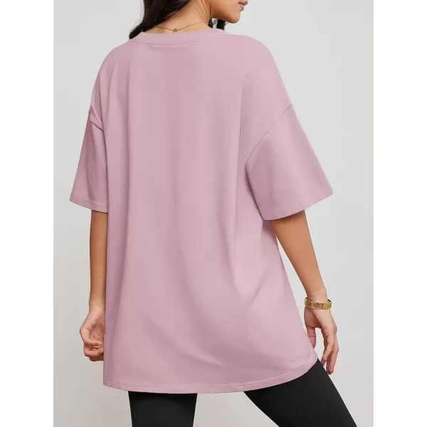 imageATHMILE Womens Oversized T Shirts V Neck Tees Half Sleeve Cozy Comfy Tunic 2024 Y2K Tops CasualDark Pink