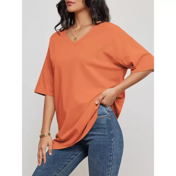 imageATHMILE Womens Oversized T Shirts V Neck Tees Half Sleeve Cozy Comfy Tunic 2024 Y2K Tops CasualOrange Pink
