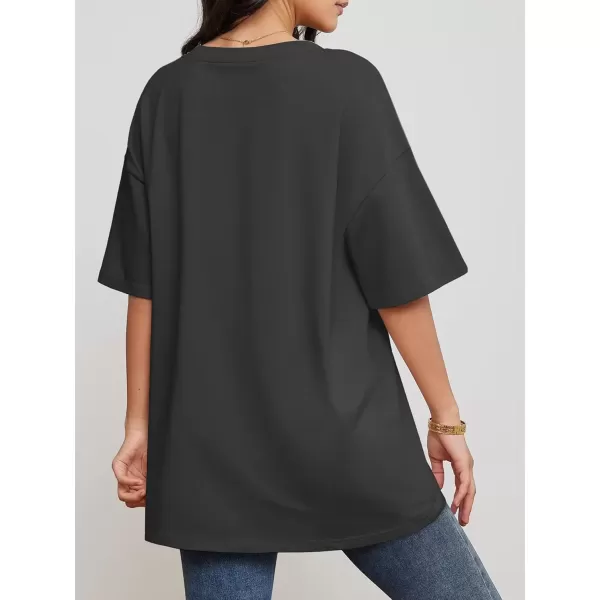 imageATHMILE Womens Oversized T Shirts V Neck Tees Half Sleeve Cozy Comfy Tunic 2024 Y2K Tops CasualDark Gray