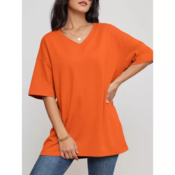 imageATHMILE Womens Oversized T Shirts V Neck Tees Half Sleeve Cozy Comfy Tunic 2024 Y2K Tops CasualOrange