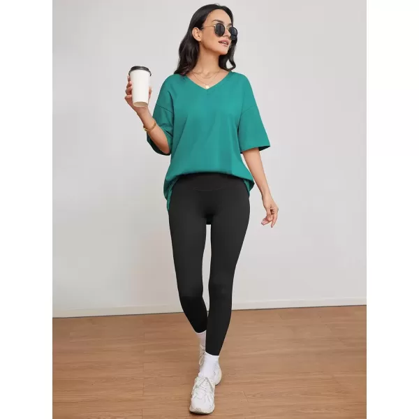imageATHMILE Womens Oversized T Shirts V Neck Tees Half Sleeve Cozy Comfy Tunic 2024 Y2K Tops CasualLake Green