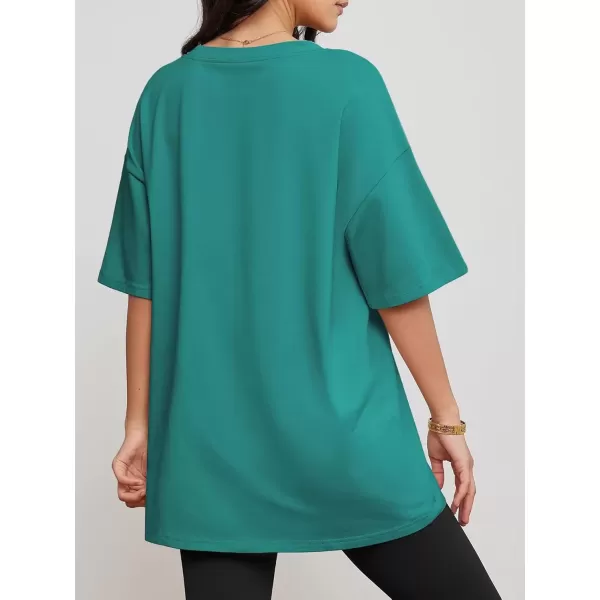 imageATHMILE Womens Oversized T Shirts V Neck Tees Half Sleeve Cozy Comfy Tunic 2024 Y2K Tops CasualLake Green