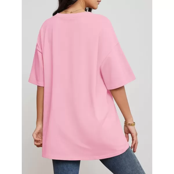 imageATHMILE Womens Oversized T Shirts V Neck Tees Half Sleeve Cozy Comfy Tunic 2024 Y2K Tops CasualPink