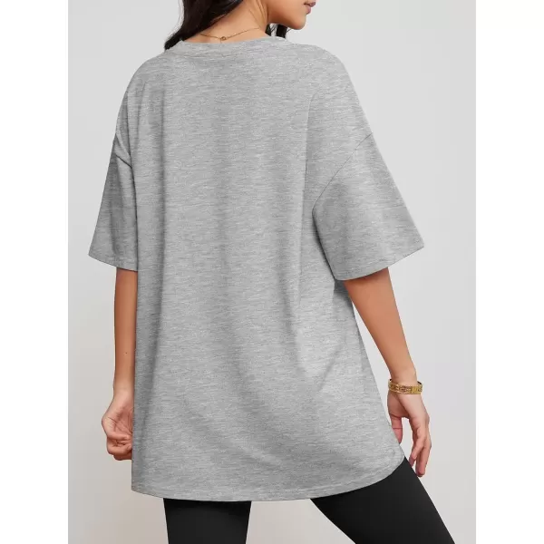 imageATHMILE Womens Oversized T Shirts V Neck Tees Half Sleeve Cozy Comfy Tunic 2024 Y2K Tops CasualGrey