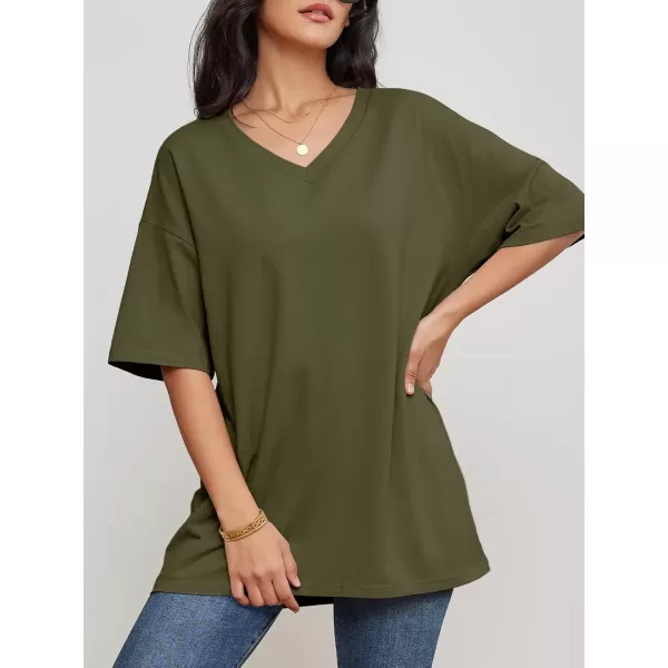imageATHMILE Womens Oversized T Shirts V Neck Tees Half Sleeve Cozy Comfy Tunic 2024 Y2K Tops CasualArmy Green