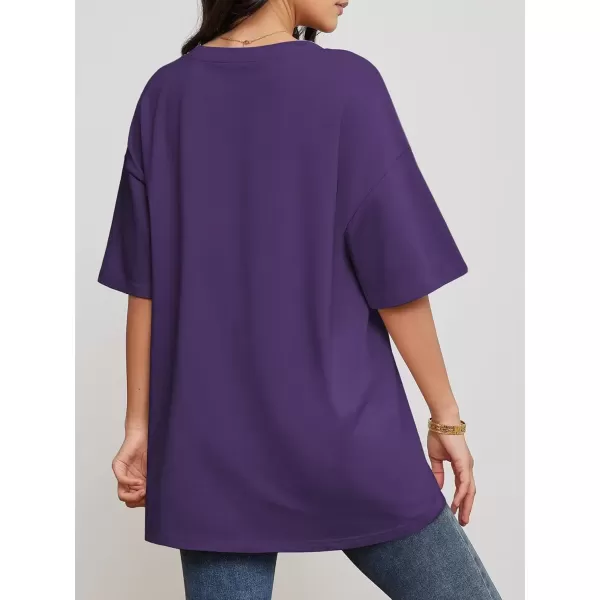 imageATHMILE Womens Oversized T Shirts V Neck Tees Half Sleeve Cozy Comfy Tunic 2024 Y2K Tops CasualDark Purple