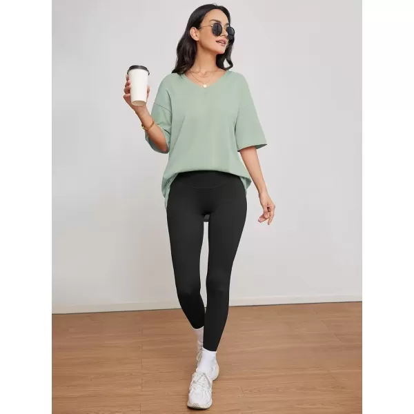imageATHMILE Womens Oversized T Shirts V Neck Tees Half Sleeve Cozy Comfy Tunic 2024 Y2K Tops CasualGray Green