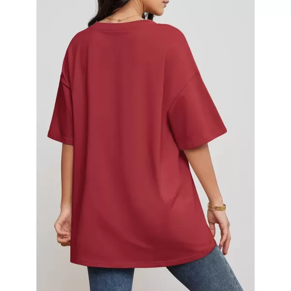 imageATHMILE Womens Oversized T Shirts V Neck Tees Half Sleeve Cozy Comfy Tunic 2024 Y2K Tops CasualRed