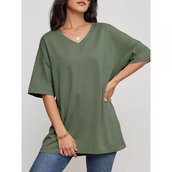 imageATHMILE Womens Oversized T Shirts V Neck Tees Half Sleeve Cozy Comfy Tunic 2024 Y2K Tops CasualDark Gray Green