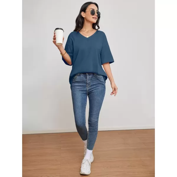 imageATHMILE Womens Oversized T Shirts V Neck Tees Half Sleeve Cozy Comfy Tunic 2024 Y2K Tops CasualBlue