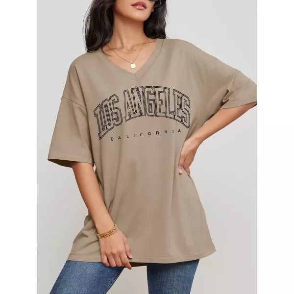 imageATHMILE Womens Oversized T Shirts V Neck Tees Half Sleeve Cozy Comfy Tunic 2024 Y2K Tops CasualKhaki1
