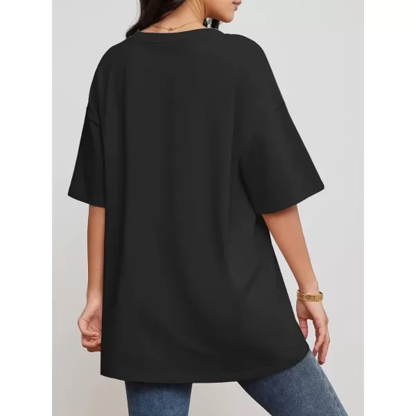 imageATHMILE Womens Oversized T Shirts V Neck Tees Half Sleeve Cozy Comfy Tunic 2024 Y2K Tops CasualBlack