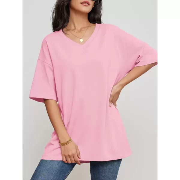 imageATHMILE Womens Oversized T Shirts V Neck Tees Half Sleeve Cozy Comfy Tunic 2024 Y2K Tops CasualPink
