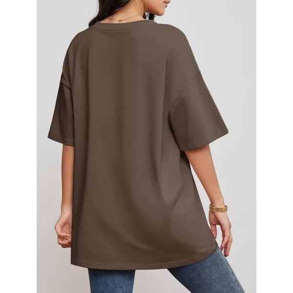 imageATHMILE Womens Oversized T Shirts V Neck Tees Half Sleeve Cozy Comfy Tunic 2024 Y2K Tops CasualLight Brown