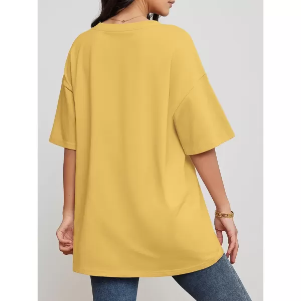 imageATHMILE Womens Oversized T Shirts V Neck Tees Half Sleeve Cozy Comfy Tunic 2024 Y2K Tops CasualLemon Yellow