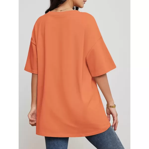 imageATHMILE Womens Oversized T Shirts V Neck Tees Half Sleeve Cozy Comfy Tunic 2024 Y2K Tops CasualOrange Pink