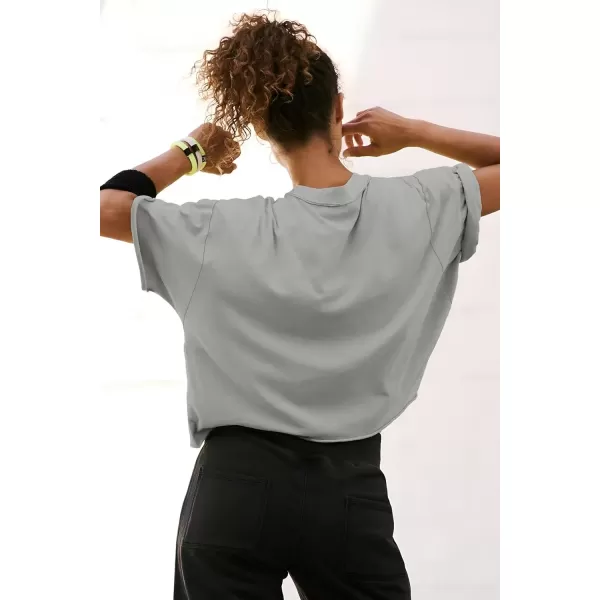 imageATHMILE Womens Oversized TShirts Short Sleeve Workout Crop Tops Casual Drop Shoulder Boxy Roll Hem Basic Loose TeesLightgrey