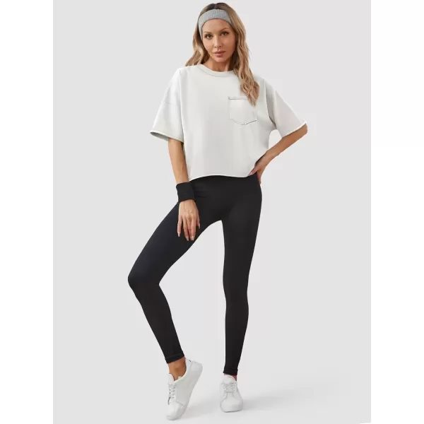 imageATHMILE Womens Oversized TShirts Short Sleeve Workout Crop Tops Casual Drop Shoulder Boxy Roll Hem Basic Loose TeesWhite