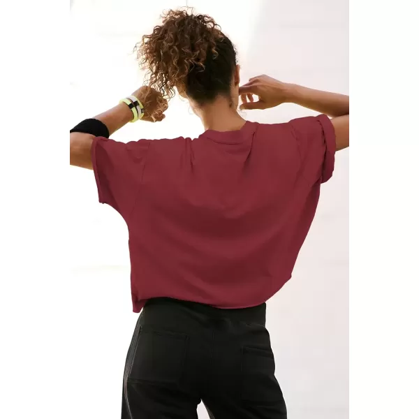 imageATHMILE Womens Oversized TShirts Short Sleeve Workout Crop Tops Casual Drop Shoulder Boxy Roll Hem Basic Loose TeesWinered