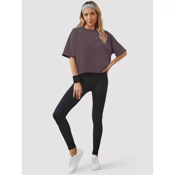 imageATHMILE Womens Oversized TShirts Short Sleeve Workout Crop Tops Casual Drop Shoulder Boxy Roll Hem Basic Loose TeesDarkpurple