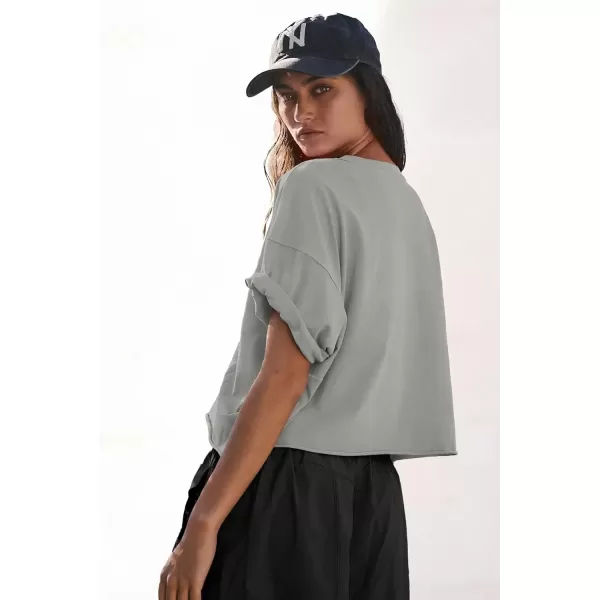 imageATHMILE Womens Oversized TShirts Short Sleeve Workout Crop Tops Casual Drop Shoulder Boxy Roll Hem Basic Loose TeesLightgrey