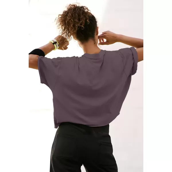 imageATHMILE Womens Oversized TShirts Short Sleeve Workout Crop Tops Casual Drop Shoulder Boxy Roll Hem Basic Loose TeesDarkpurple