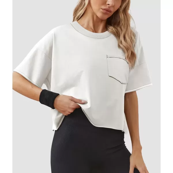 imageATHMILE Womens Oversized TShirts Short Sleeve Workout Crop Tops Casual Drop Shoulder Boxy Roll Hem Basic Loose TeesWhite