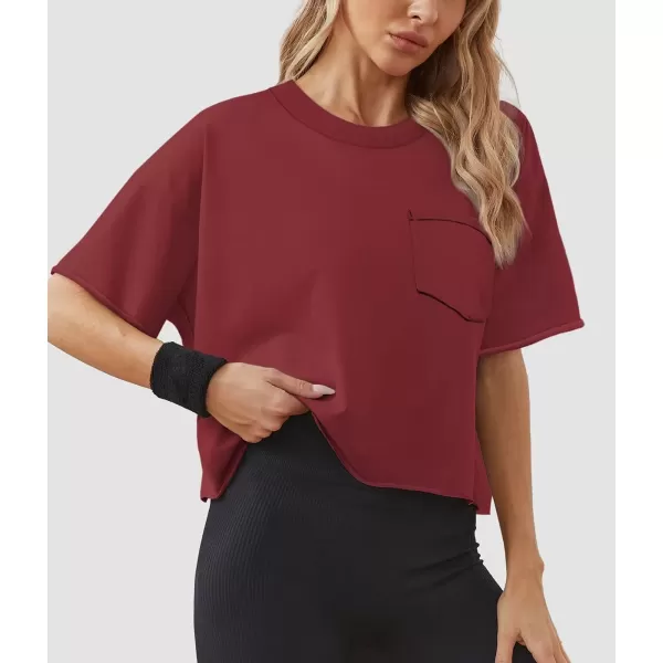 imageATHMILE Womens Oversized TShirts Short Sleeve Workout Crop Tops Casual Drop Shoulder Boxy Roll Hem Basic Loose TeesWinered