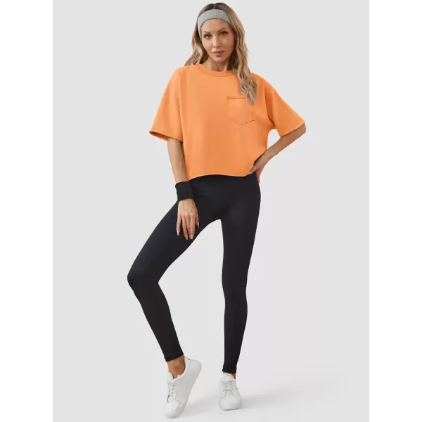 imageATHMILE Womens Oversized TShirts Short Sleeve Workout Crop Tops Casual Drop Shoulder Boxy Roll Hem Basic Loose TeesOrange