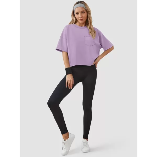 imageATHMILE Womens Oversized TShirts Short Sleeve Workout Crop Tops Casual Drop Shoulder Boxy Roll Hem Basic Loose TeesPurple
