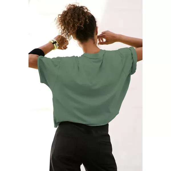 imageATHMILE Womens Oversized TShirts Short Sleeve Workout Crop Tops Casual Drop Shoulder Boxy Roll Hem Basic Loose TeesDarkgreen