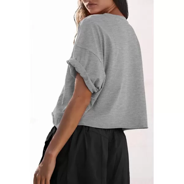 imageATHMILE Womens Oversized TShirts Short Sleeve Workout Crop Tops Casual Drop Shoulder Boxy Roll Hem Basic Loose TeesGray