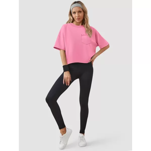 imageATHMILE Womens Oversized TShirts Short Sleeve Workout Crop Tops Casual Drop Shoulder Boxy Roll Hem Basic Loose TeesPink