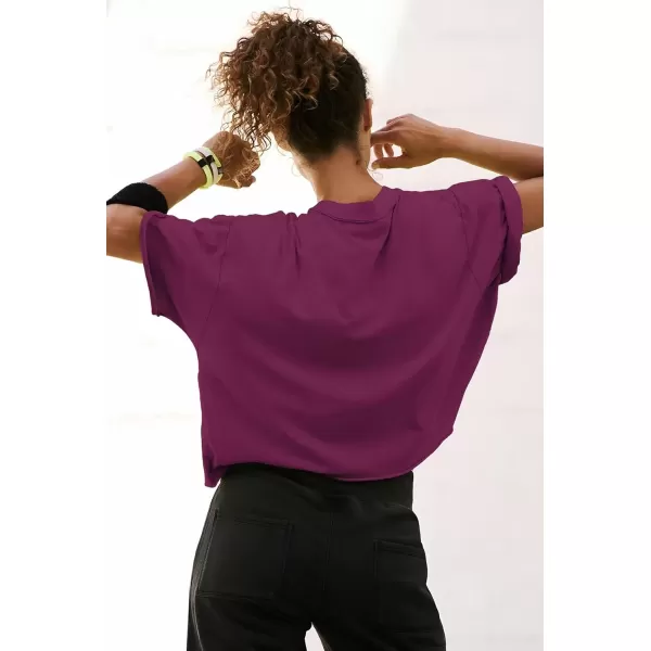 imageATHMILE Womens Oversized TShirts Short Sleeve Workout Crop Tops Casual Drop Shoulder Boxy Roll Hem Basic Loose TeesPurple Red