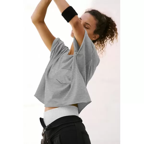 imageATHMILE Womens Oversized TShirts Short Sleeve Workout Crop Tops Casual Drop Shoulder Boxy Roll Hem Basic Loose TeesGray