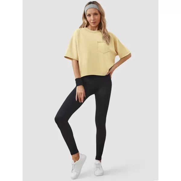 imageATHMILE Womens Oversized TShirts Short Sleeve Workout Crop Tops Casual Drop Shoulder Boxy Roll Hem Basic Loose TeesBeige