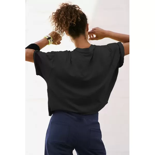 imageATHMILE Womens Oversized TShirts Short Sleeve Workout Crop Tops Casual Drop Shoulder Boxy Roll Hem Basic Loose TeesBlack