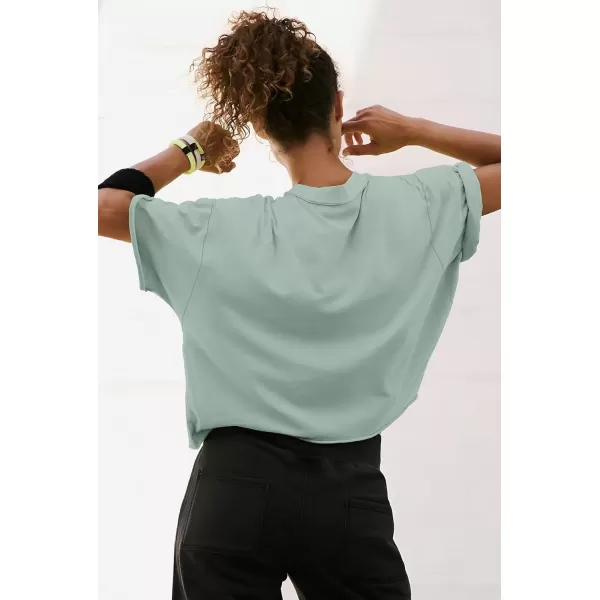 imageATHMILE Womens Oversized TShirts Short Sleeve Workout Crop Tops Casual Drop Shoulder Boxy Roll Hem Basic Loose TeesGraygreen