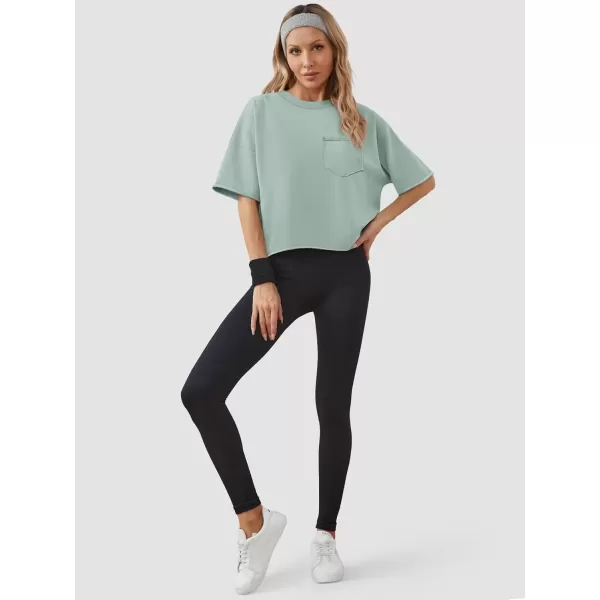 imageATHMILE Womens Oversized TShirts Short Sleeve Workout Crop Tops Casual Drop Shoulder Boxy Roll Hem Basic Loose TeesGraygreen