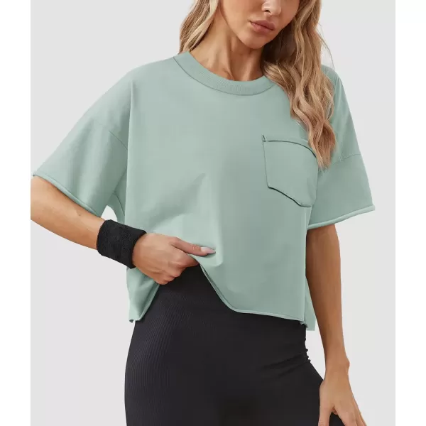 imageATHMILE Womens Oversized TShirts Short Sleeve Workout Crop Tops Casual Drop Shoulder Boxy Roll Hem Basic Loose TeesGraygreen