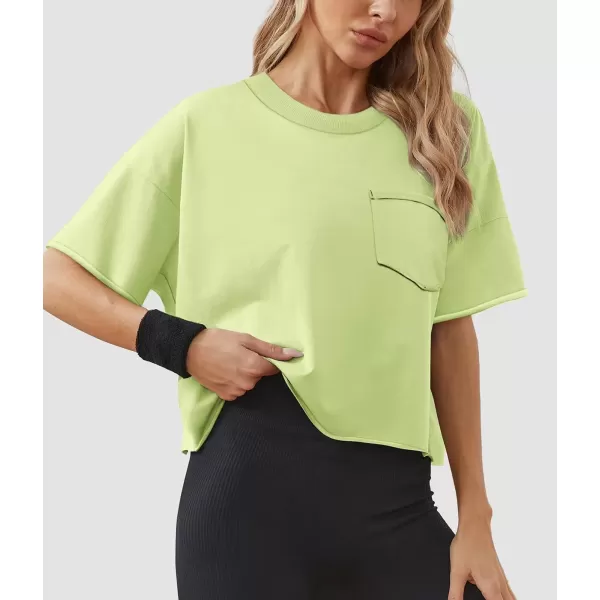 imageATHMILE Womens Oversized TShirts Short Sleeve Workout Crop Tops Casual Drop Shoulder Boxy Roll Hem Basic Loose TeesMint Green